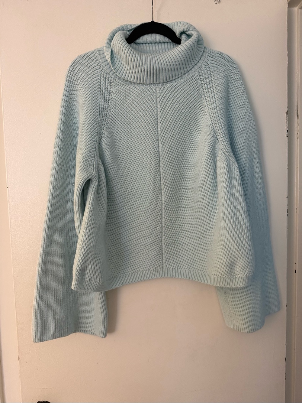 Maeve light blue ribbed knit turtleneck sweater